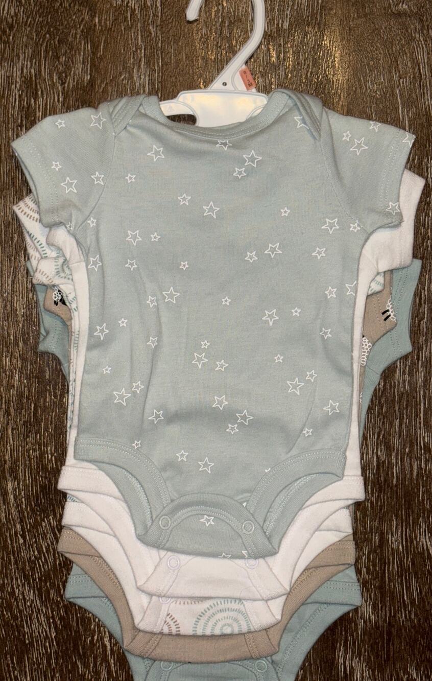 Lullaby Lane Set of 5 One Piece Short Sleeve Under Shirts Unisex Baby 0-3 Months
